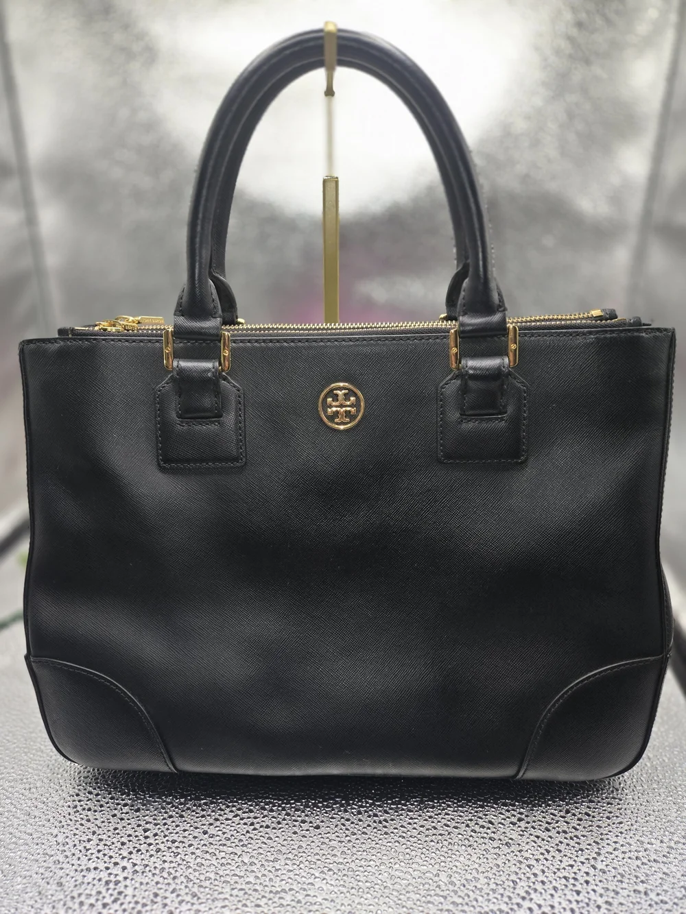 Authentic Tory Burch Robinson Black Saffiano Leather Dbl Zip Satchel Crossbody